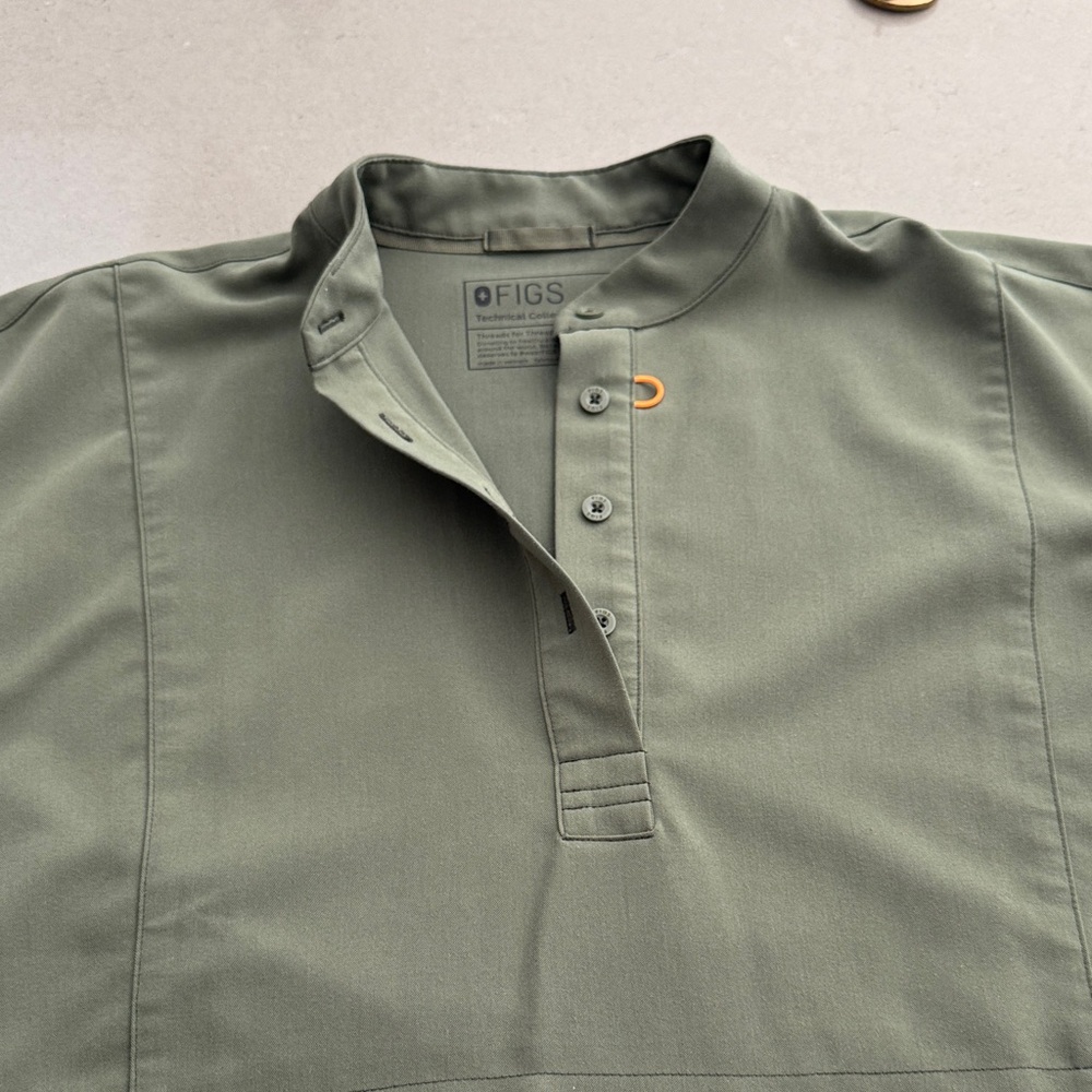 Figs Sage Green Button-Up Scrub Top